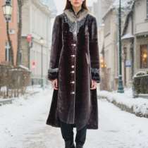 Натуральная шуба из мутона, каракуля, воротник чернобурка, в Ессентуках