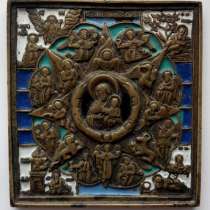 Икона литая бронза Неопалимая купина оригинал 19 век 5 эмале, в Санкт-Петербурге