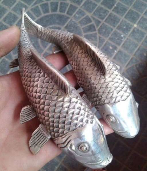 Две фигуры рыб фэн-шуй, тибетское серебро