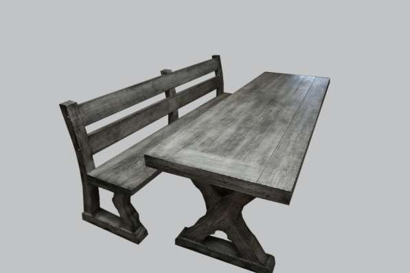 Большой стол из массива и скамья со спинкой Застолье