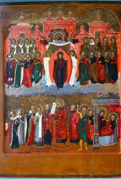 Старинный образ Покрова Пресвятой Богородицы. Россия, Палех в Санкт-Петербурге