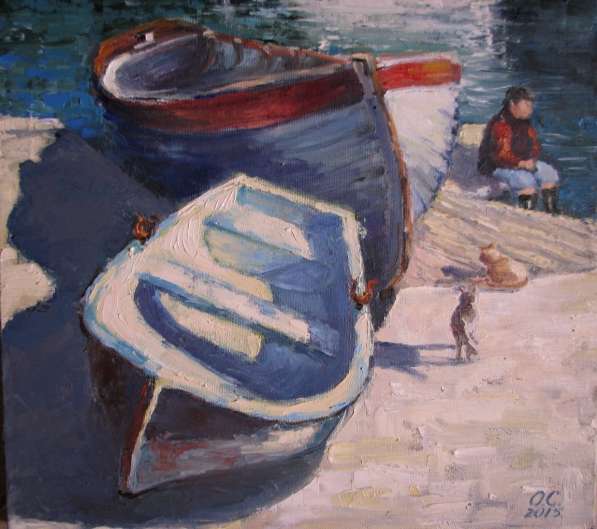 Картина "Три лодки", холст, масло в Севастополе фото 3