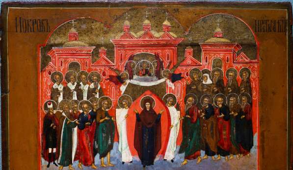 Старинный образ Покрова Пресвятой Богородицы. Россия, Палех в Санкт-Петербурге фото 19