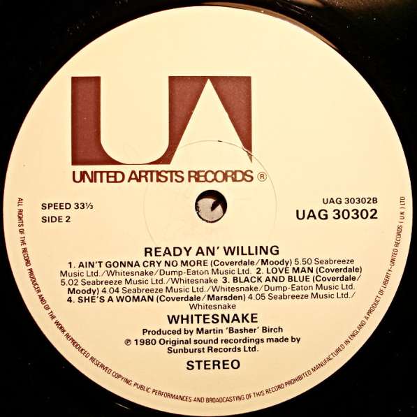 Пластинка виниловая Whitesnake ‎– Ready An' Willing(UK) в Санкт-Петербурге фото 5