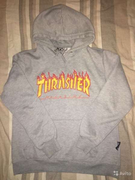 Серое худи Thrasher Flame с логотипом