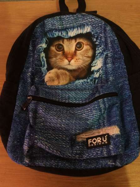 Рюкзак с котом и с джинсовым рисунком
