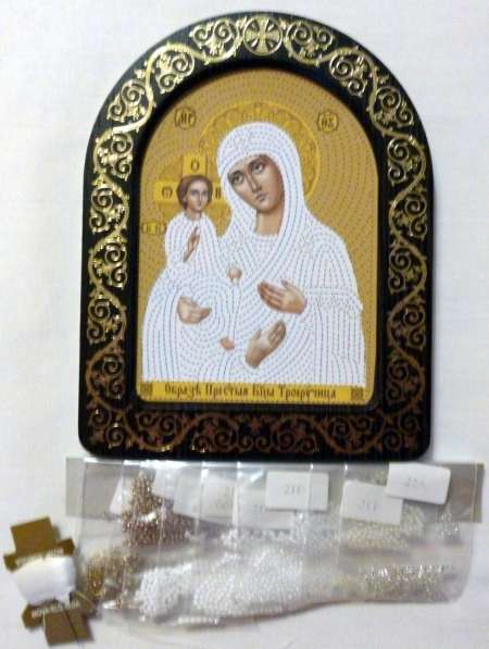Богородица Троеручица. Вышивка бисером. Размер 13.5х17 см в Челябинске фото 4