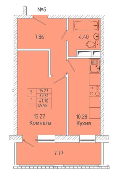 1-к квартира, улица Советская, дом 7, площадь 41,7, этаж 10