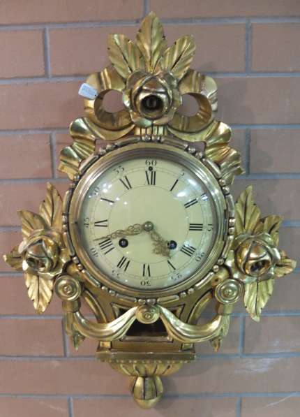 Часы настенные деревянные, золочение, с боем, Швеция