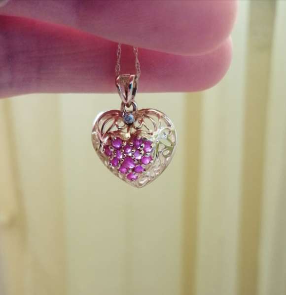 Кулон-сердце,14 рубинов, бриллиант, 14кт, винтаж в Москве фото 5