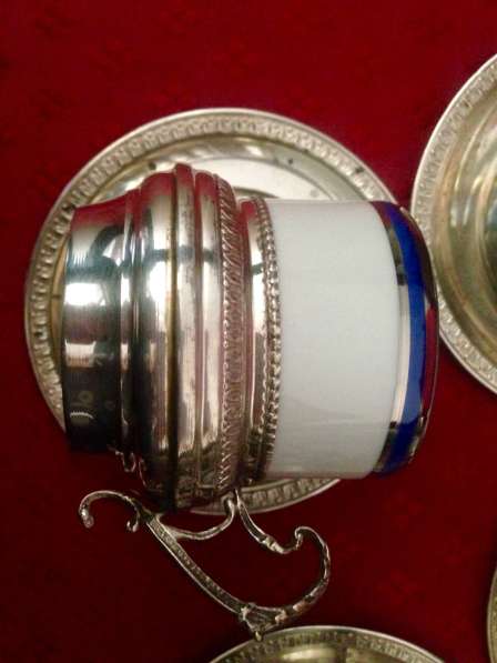 Набор 6 штук чашек фарфор-серебро и блюдца серебро. Италия в фото 4