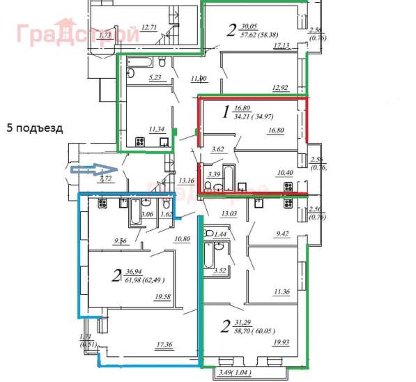 Продам двухкомнатную квартиру в Вологда.Жилая площадь 60,50 кв.м.Этаж 4.Дом кирпичный. в Вологде фото 6