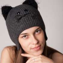 Женская трикотажная двойная шапка модель 416 "Котёнок" , в Москве